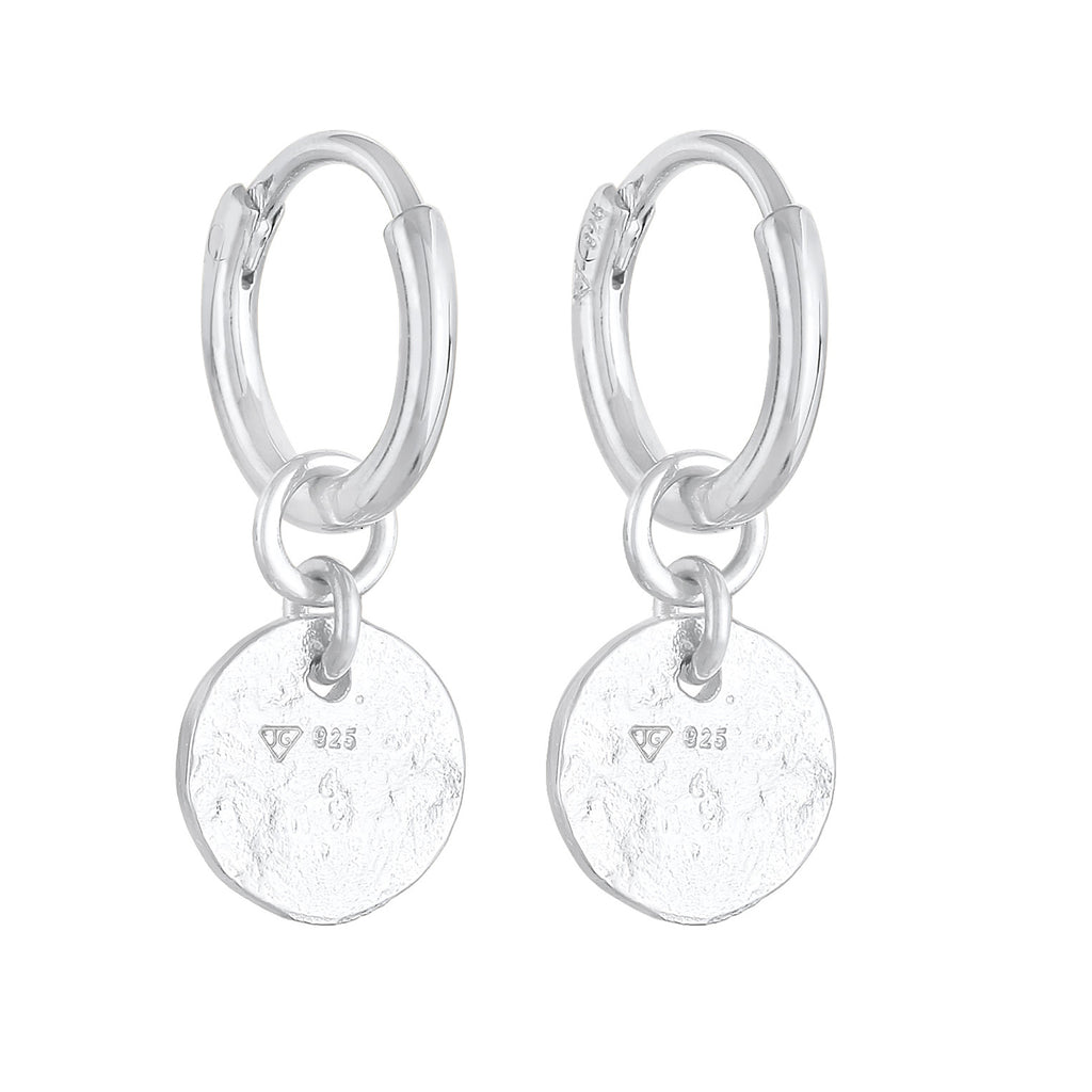 Silber - Elli | Creolen Coin Plättchen Organic Look 925 Silber