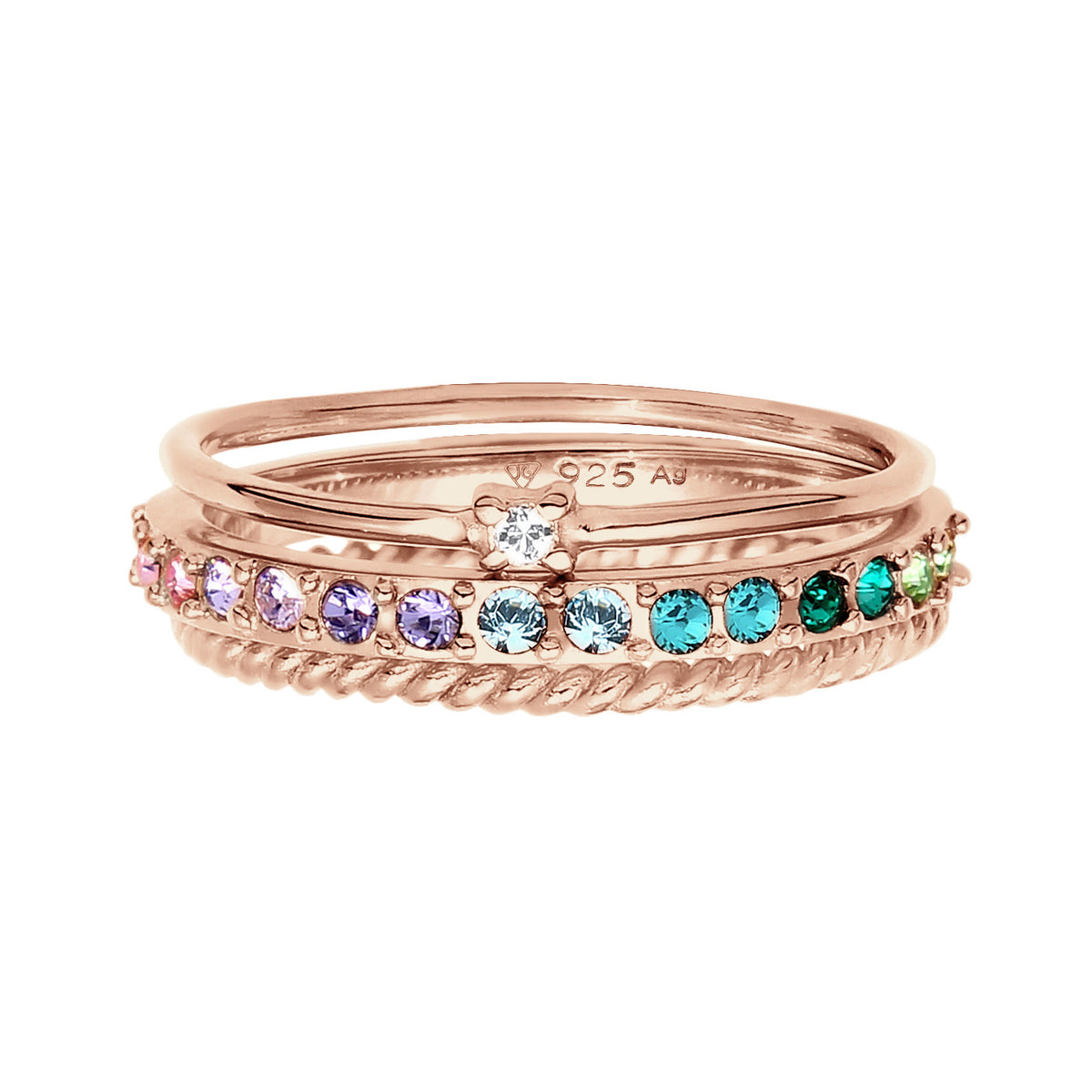 Roségold - Elli | Ringset | Kristall (Bunt) | 925er Sterling Silber Rosévergoldet