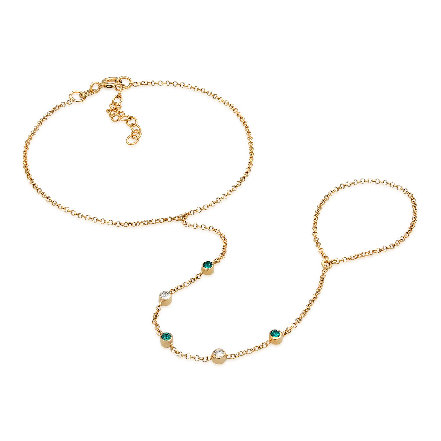 Grün - Elli | Armband Handchain | Kristalle (Grün) | 925er Sterling Silber Vergoldet