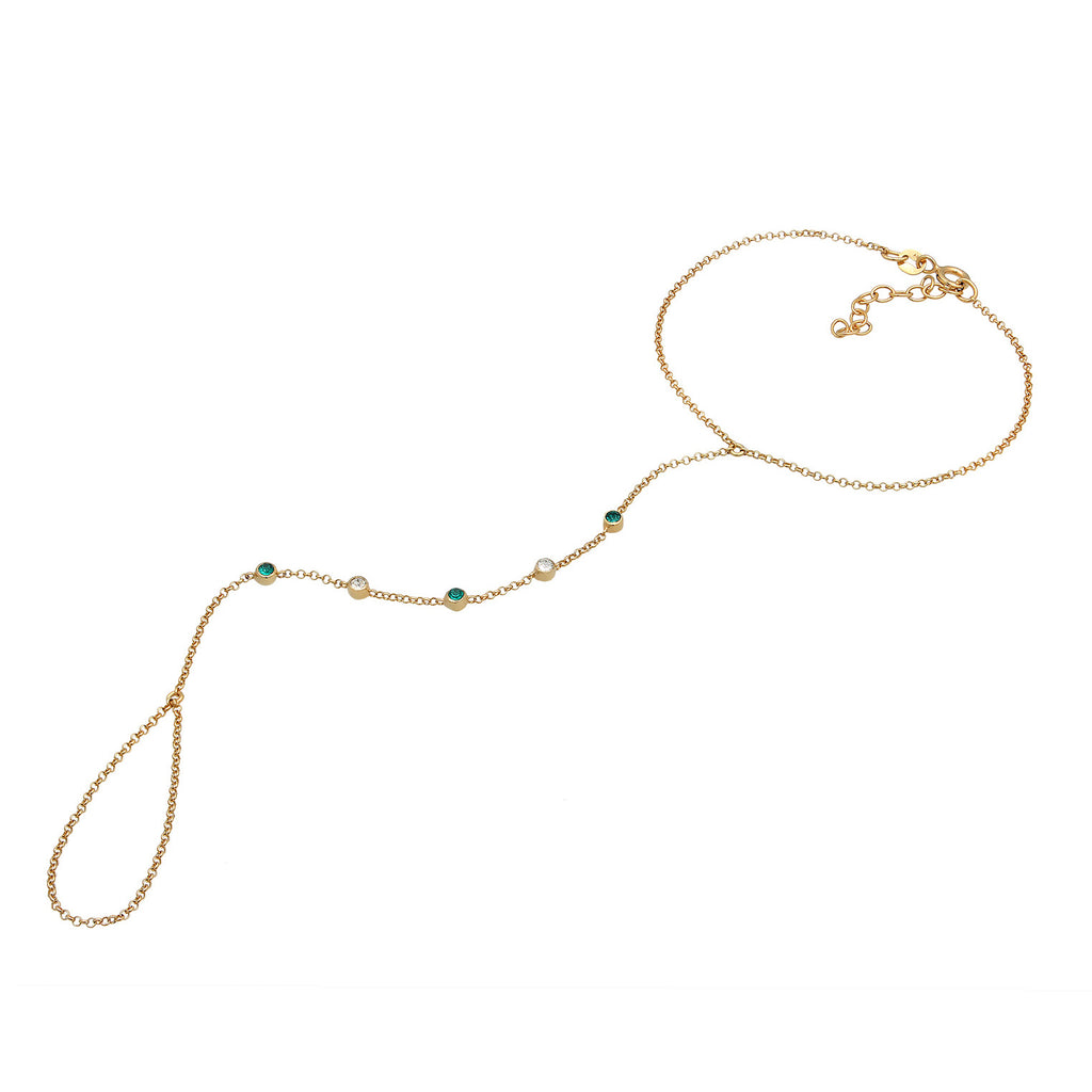 Grün - Elli | Armband Handchain | Kristalle (Grün) | 925er Sterling Silber Vergoldet