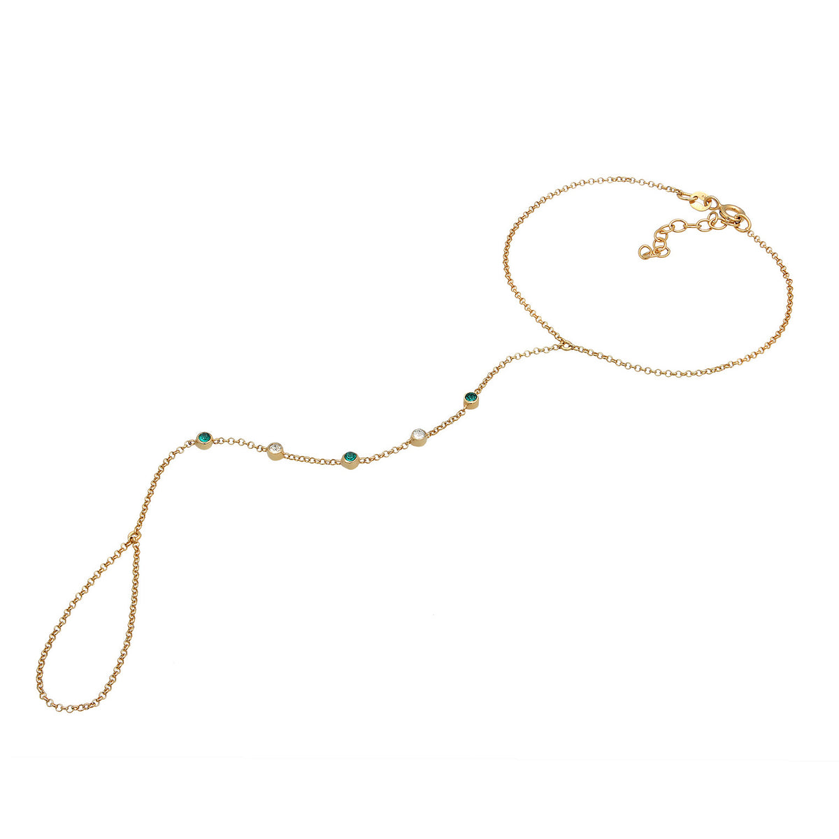 Grün - Elli | Armband Handchain | Kristalle (Grün) | 925er Sterling Silber Vergoldet