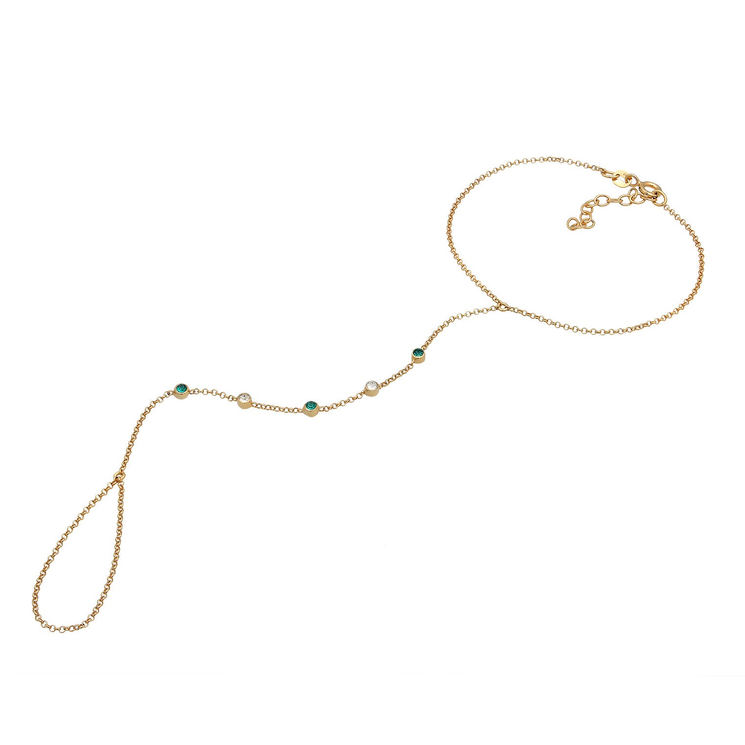 Grün - Elli | Armband Handchain | Kristalle (Grün) | 925er Sterling Silber Vergoldet