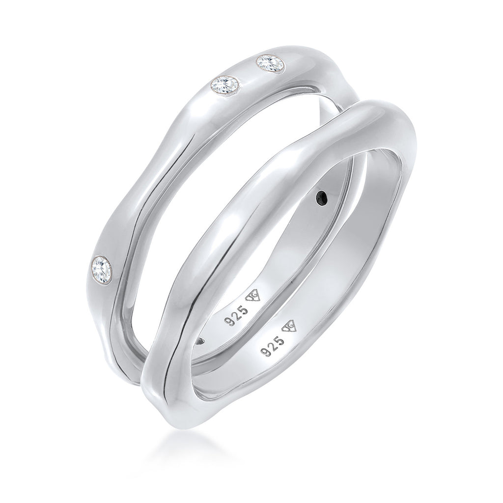 Silber - Elli | Ringset Organic | Zirkonia (Weiß) | 925er Sterling Silber
