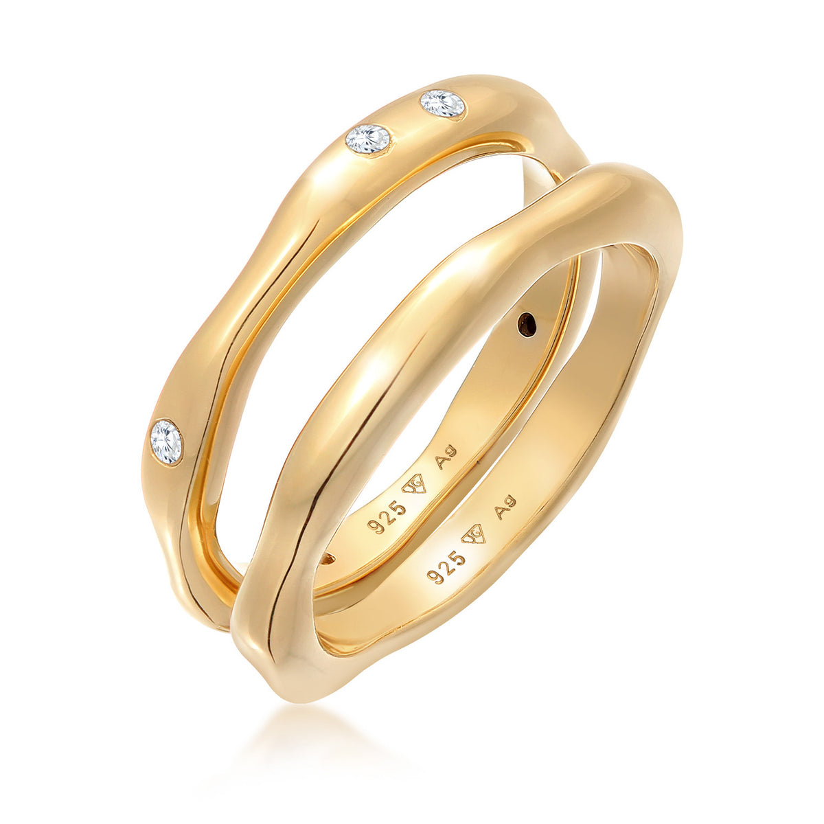 Gold - Elli | Ringset Organic | Zirkonia (Weiß) | 925er Sterling Silber Vergoldet