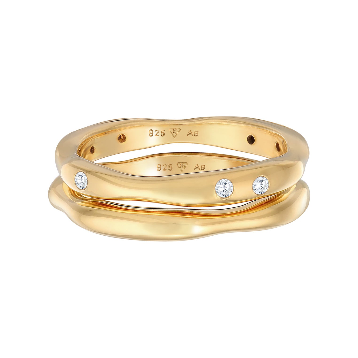 Gold - Elli | Ringset Organic | Zirkonia (Weiß) | 925er Sterling Silber Vergoldet