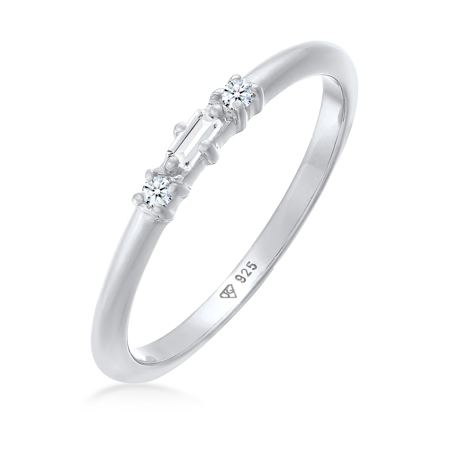 Silber - Elli DIAMONDS | Verlobungsring Diamant (0.03 ct.) Rechteck 925 Silber