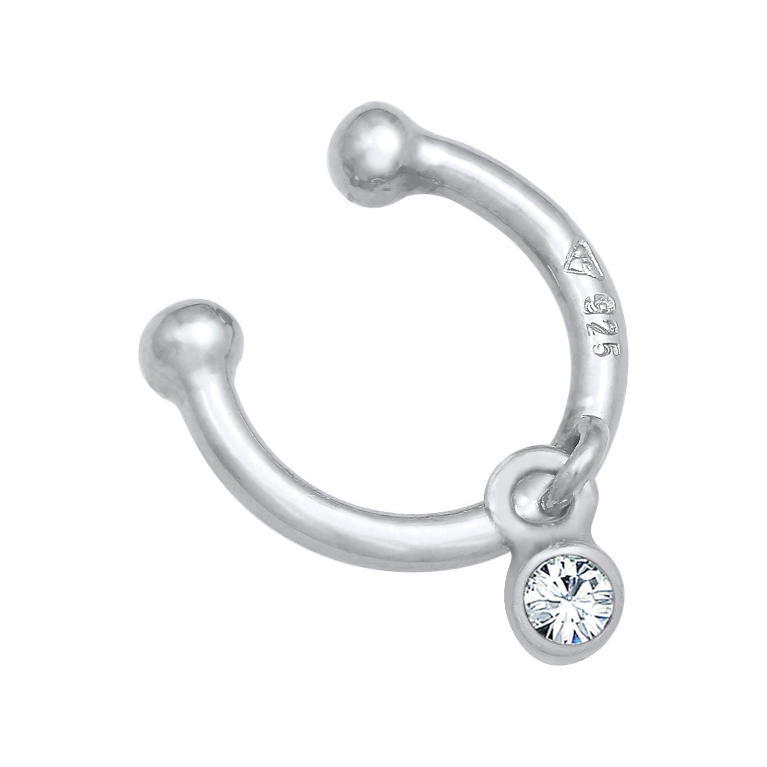 Silber - Elli | Earcuff Kugel | Kristall (Weiß) | 925er Sterling Silber