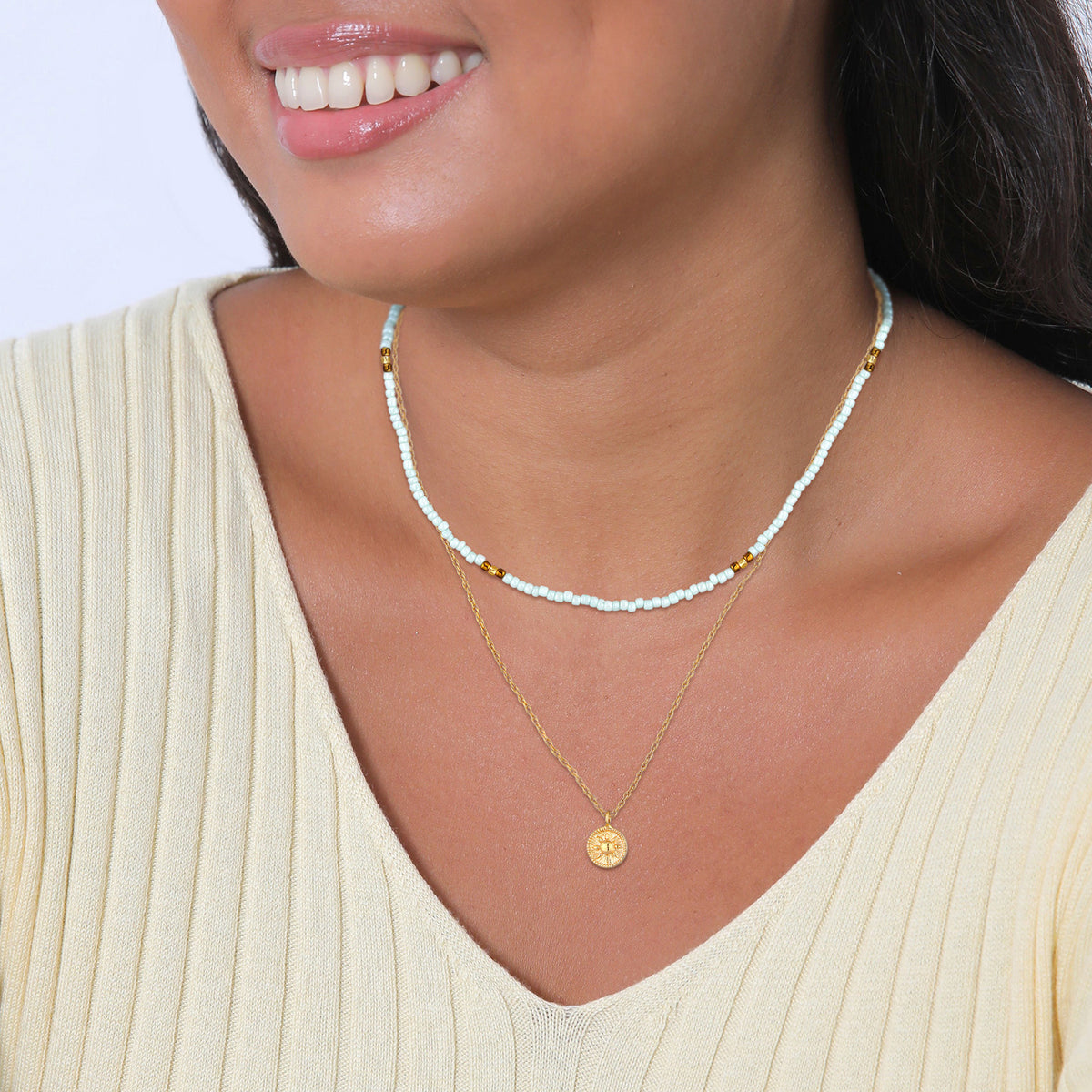 Hellgrün - Elli | Layer-Halskette Sonne | 925er Sterling Silber