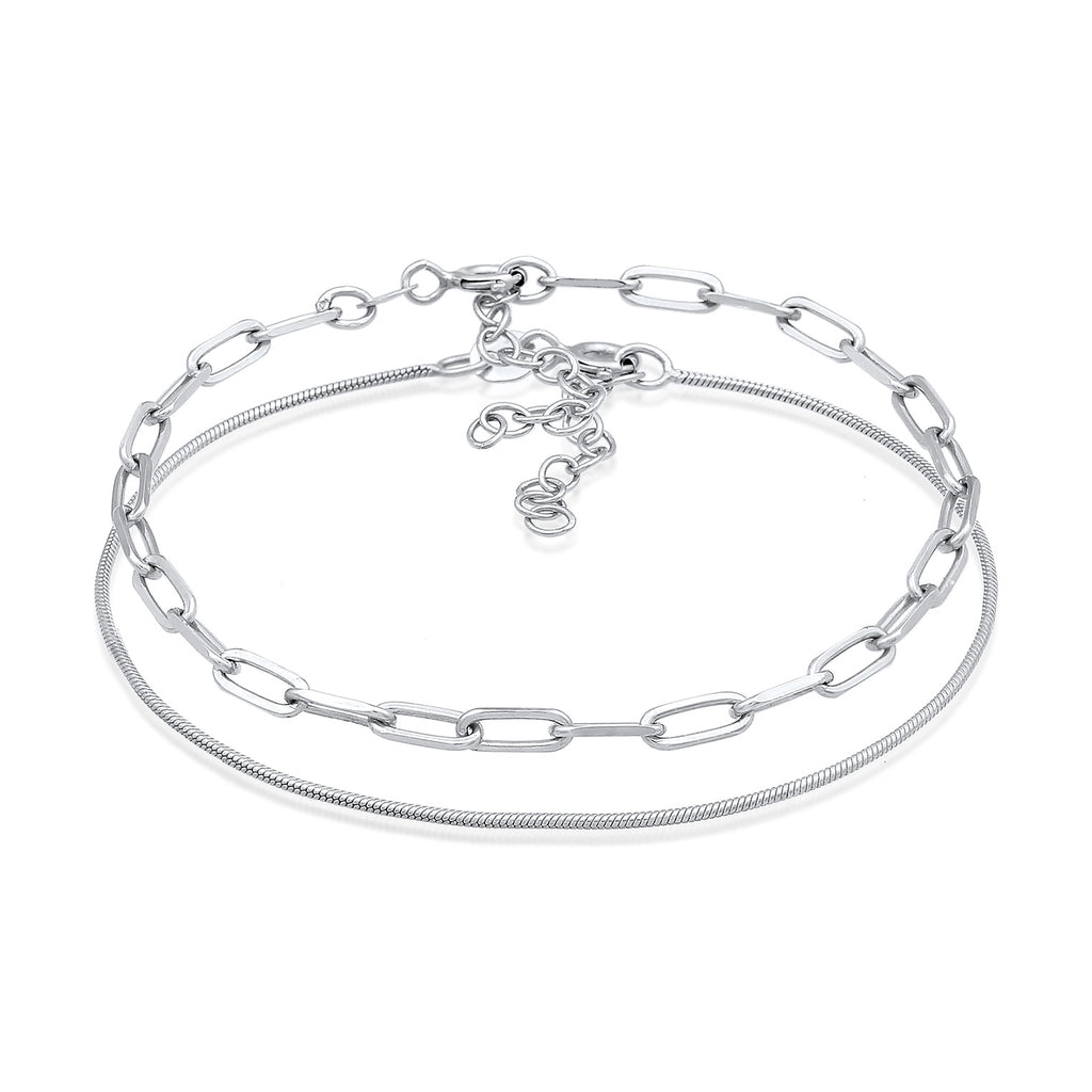Silber - Elli PREMIUM | Glieder- & Schlangenarmband 2er Set | 925er Sterling Silber