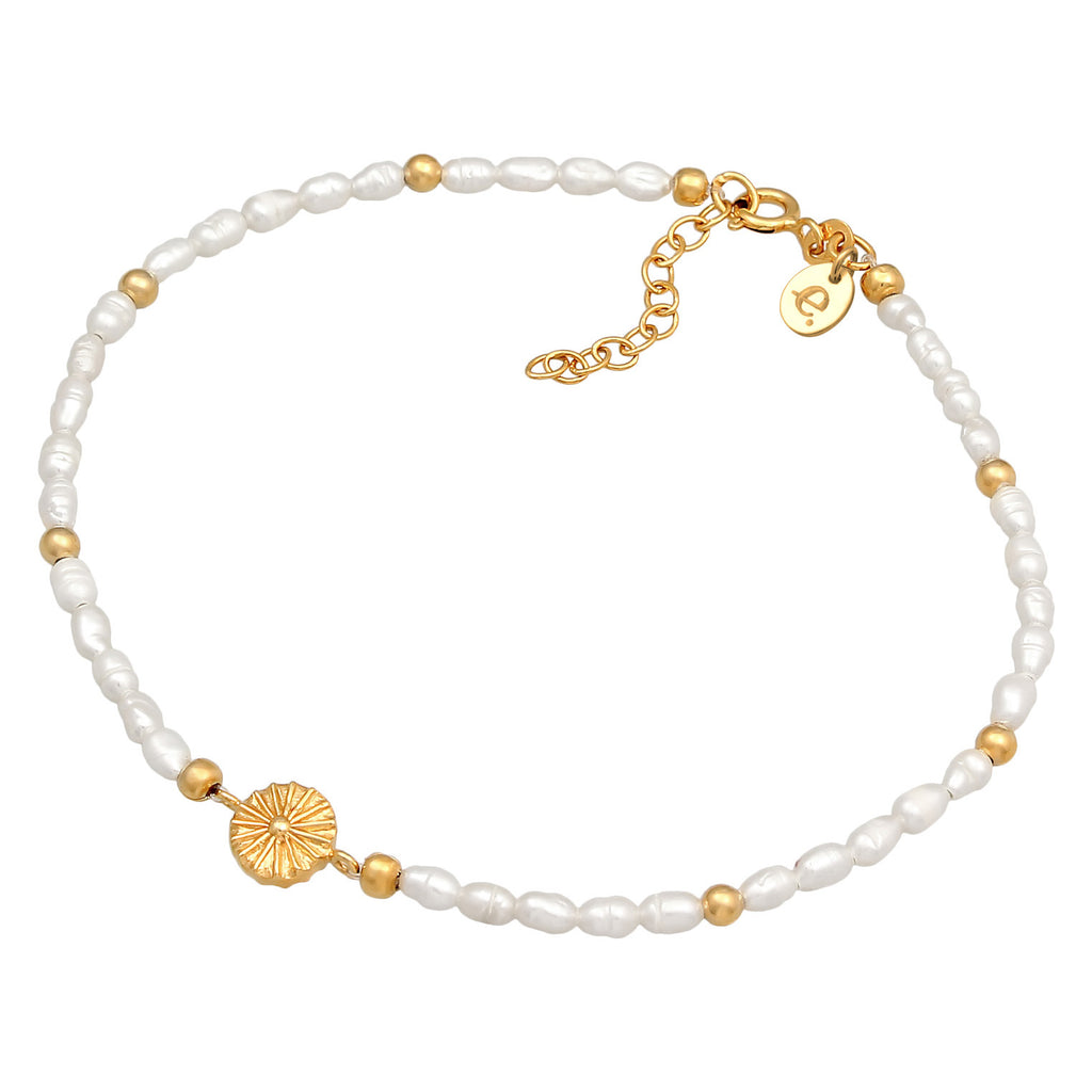 Gold - Elli PREMIUM | Fußkettchen Sonne | Süßwasserzuchtperle | 925 Sterling Silber Vergoldet