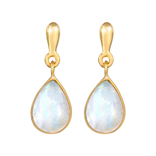 Gold - Elli PREMIUM | Ohrhänger Tropfen | Mondstein (Weiß) | 925er Sterling Silber