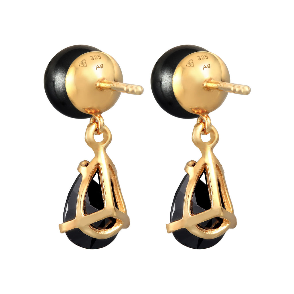 Gold - Elli | Ohrhänger Tropfen | Zirkonia (Schwarz) | 925er Sterling Silber Vergoldet
