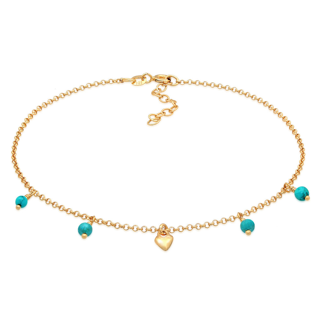 Gold - Elli | Fußkettchen Herz | Howlith (Türkis) | 925er Sterling Silber