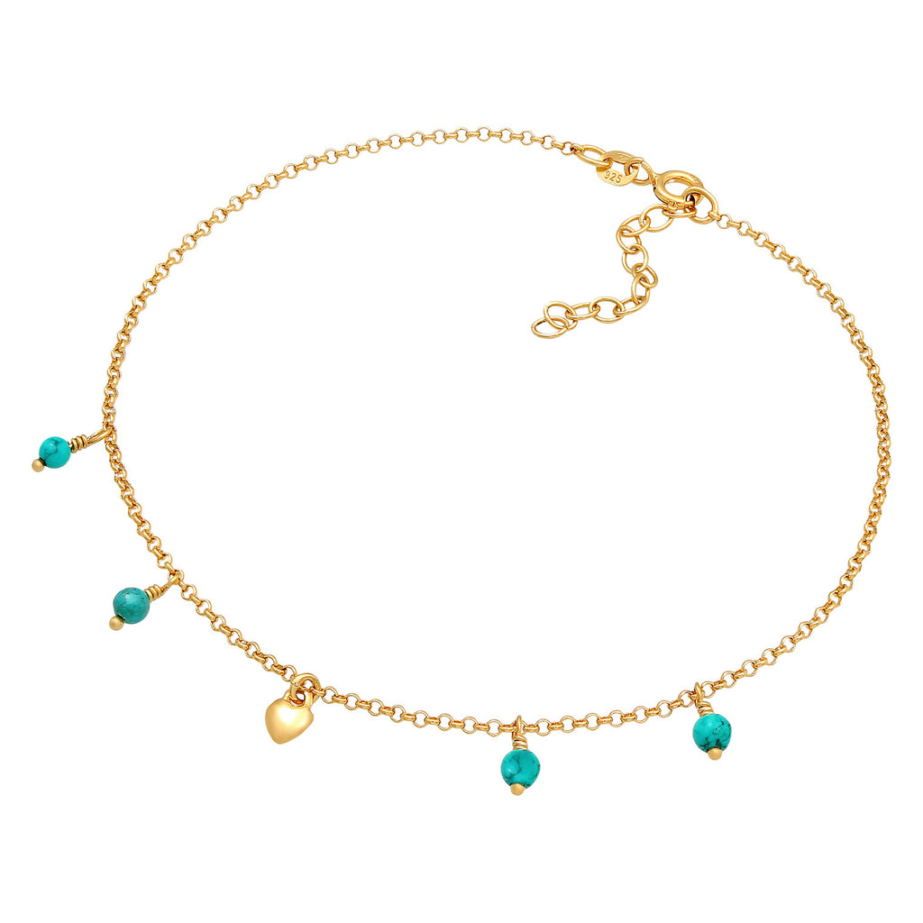 Gold - Elli | Fußkettchen Herz | Howlith (Türkis) | 925er Sterling Silber