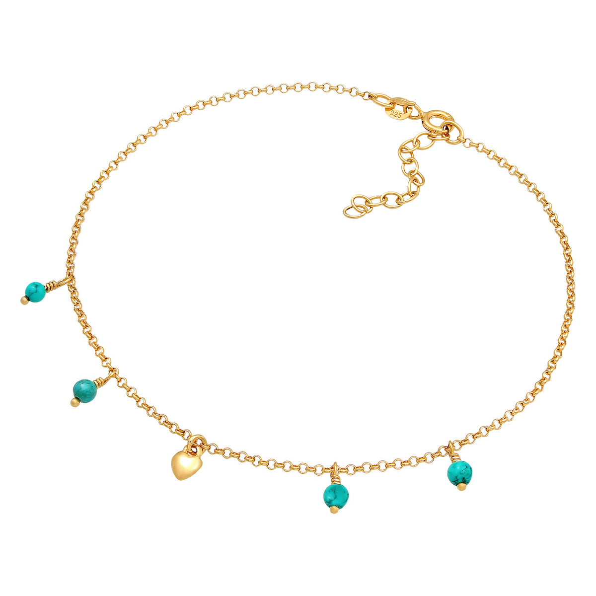 Gold - Elli | Fußkettchen Herz | Howlith (Türkis) | 925er Sterling Silber
