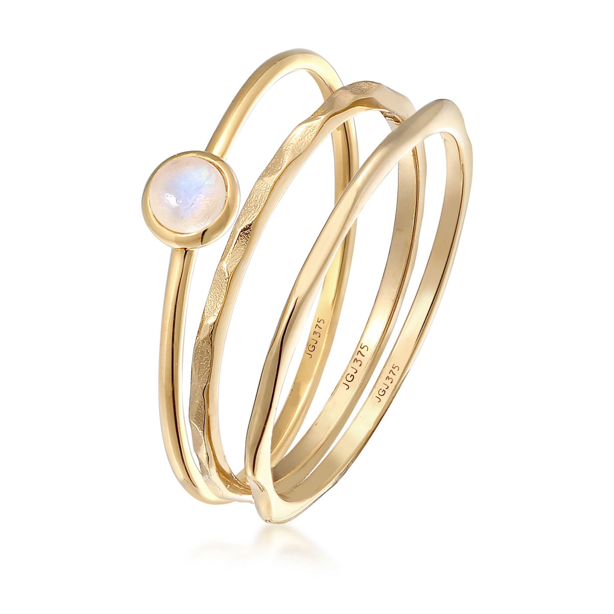 Gold - Elli PREMIUM | Solitär-Ring Set | Mondstein (Weiß) | 375er Gelbgold