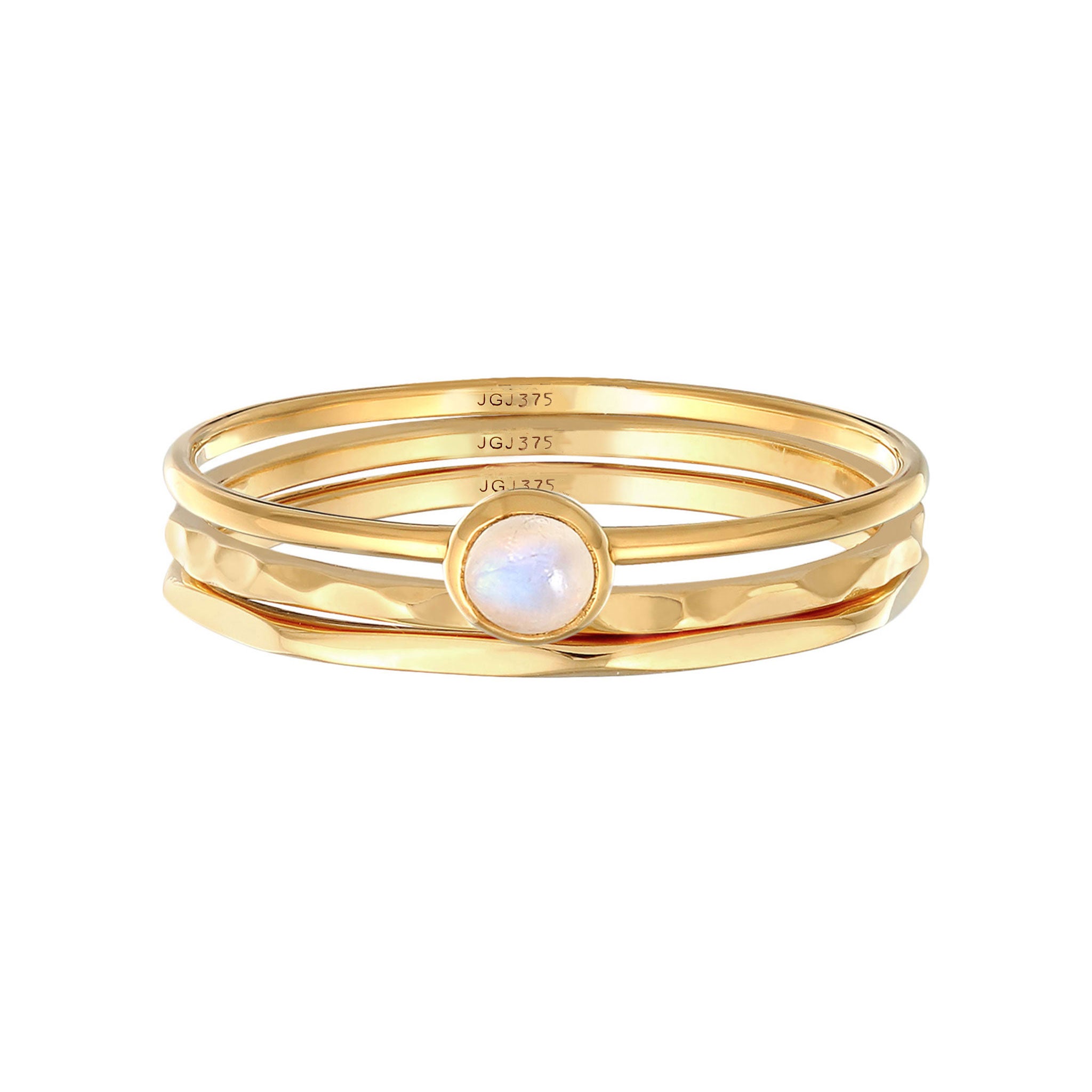 Gold - Elli PREMIUM | Solitär-Ring Set | Mondstein (Weiß) | 375er Gelbgold