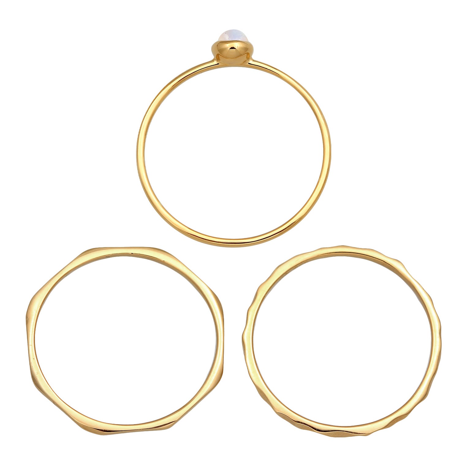 Gold - Elli PREMIUM | Solitär Mondstein 3er Ring Set 375 Gelbgold