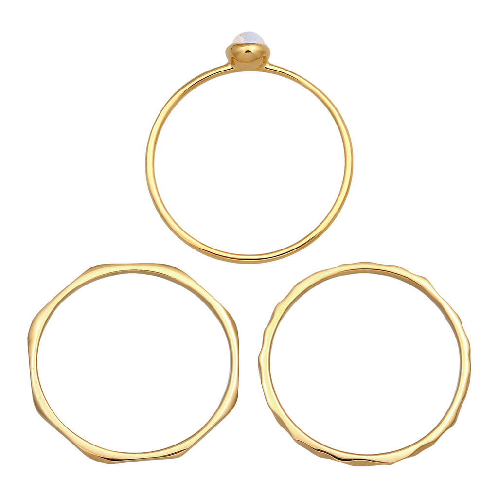 Gold - Elli PREMIUM | Solitär-Ring Set | Mondstein (Weiß) | 375er Gelbgold