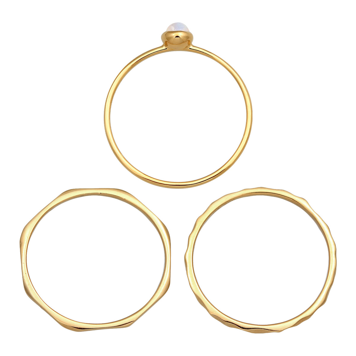 Gold - Elli PREMIUM | Solitär-Ring Set | Mondstein (Weiß) | 375er Gelbgold
