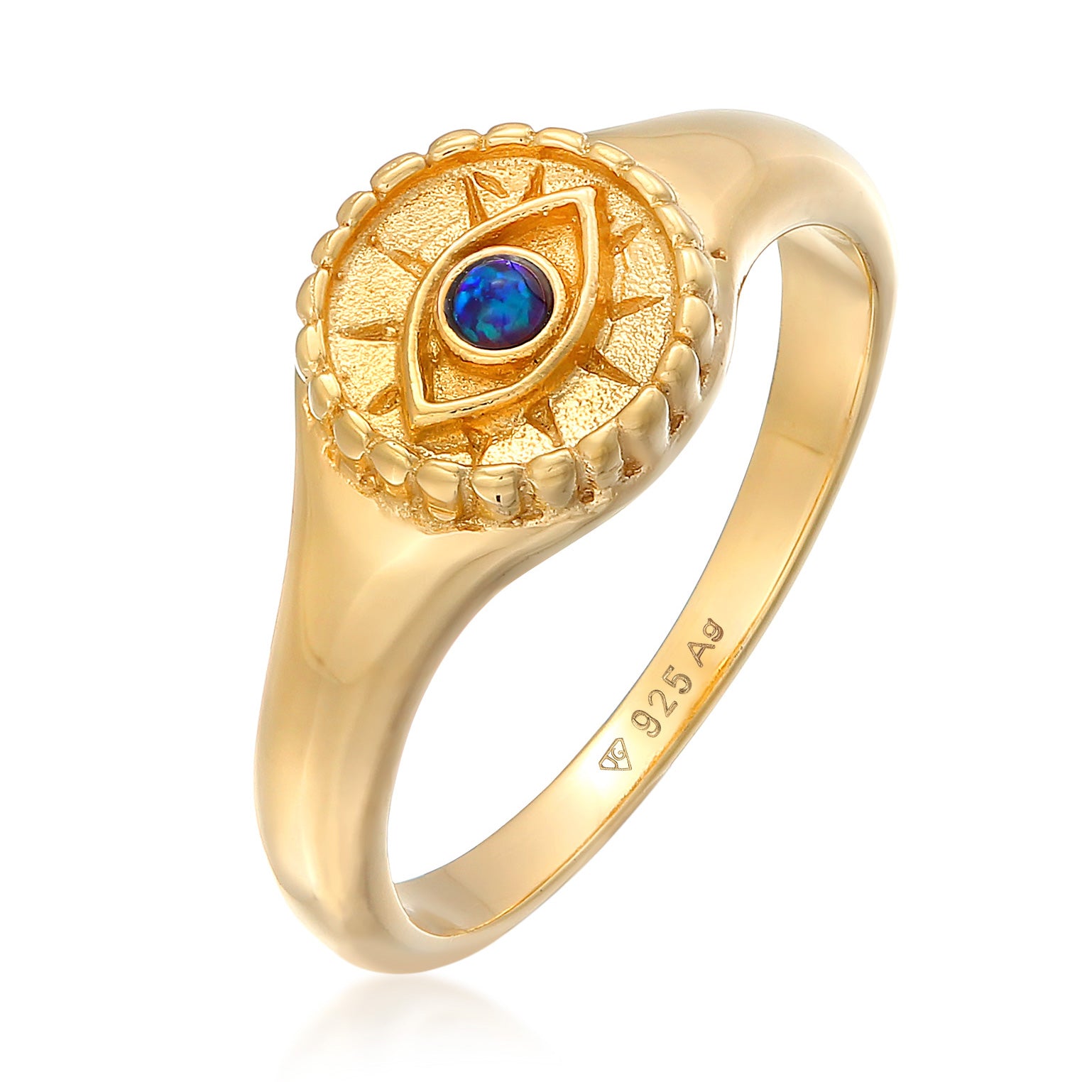 Gold - Elli | Siegelring Evil Eye | synthetischer Opal (Blau) | 925er Sterling Silber