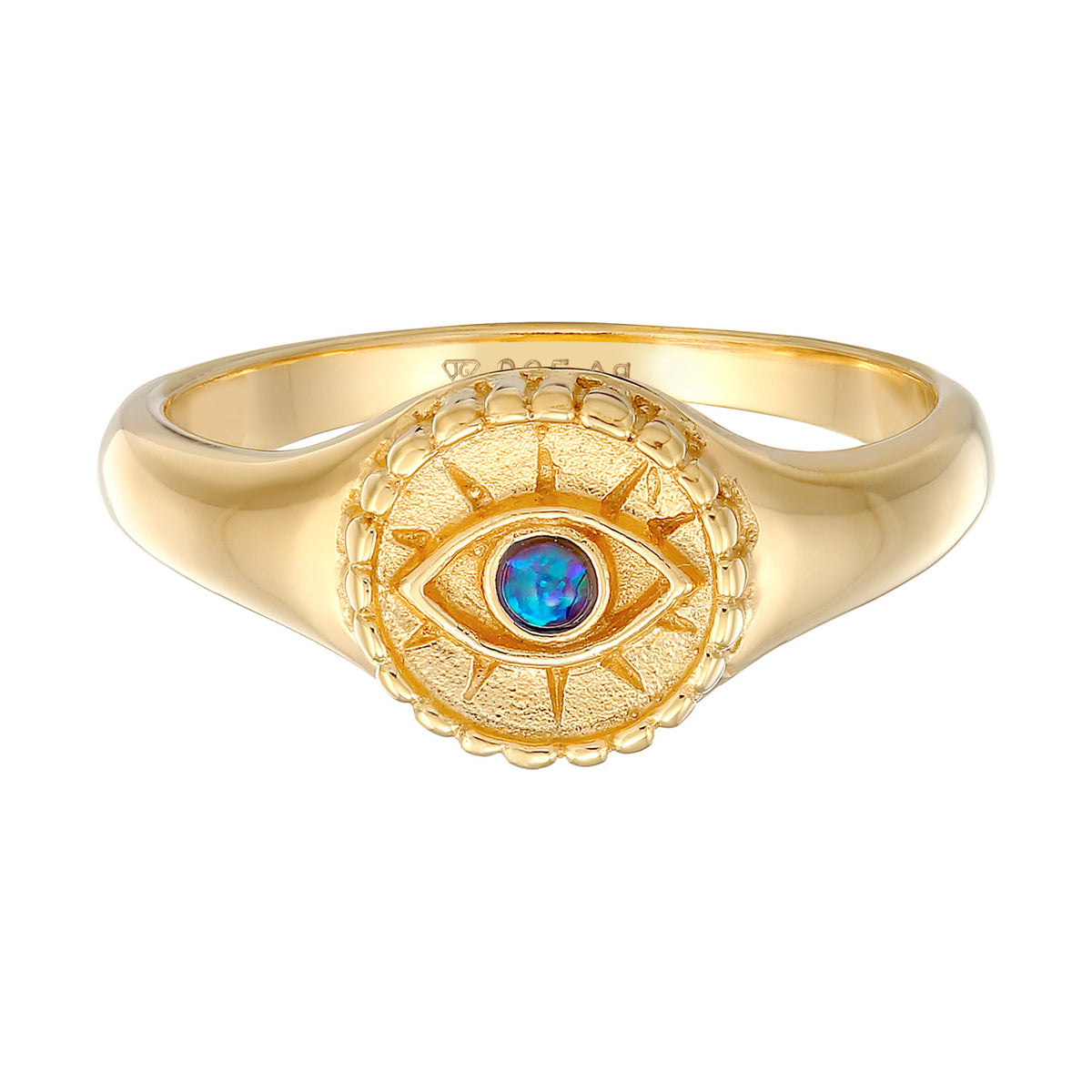 Gold - Elli | Siegelring Evil Eye | synthetischer Opal (Blau) | 925er Sterling Silber