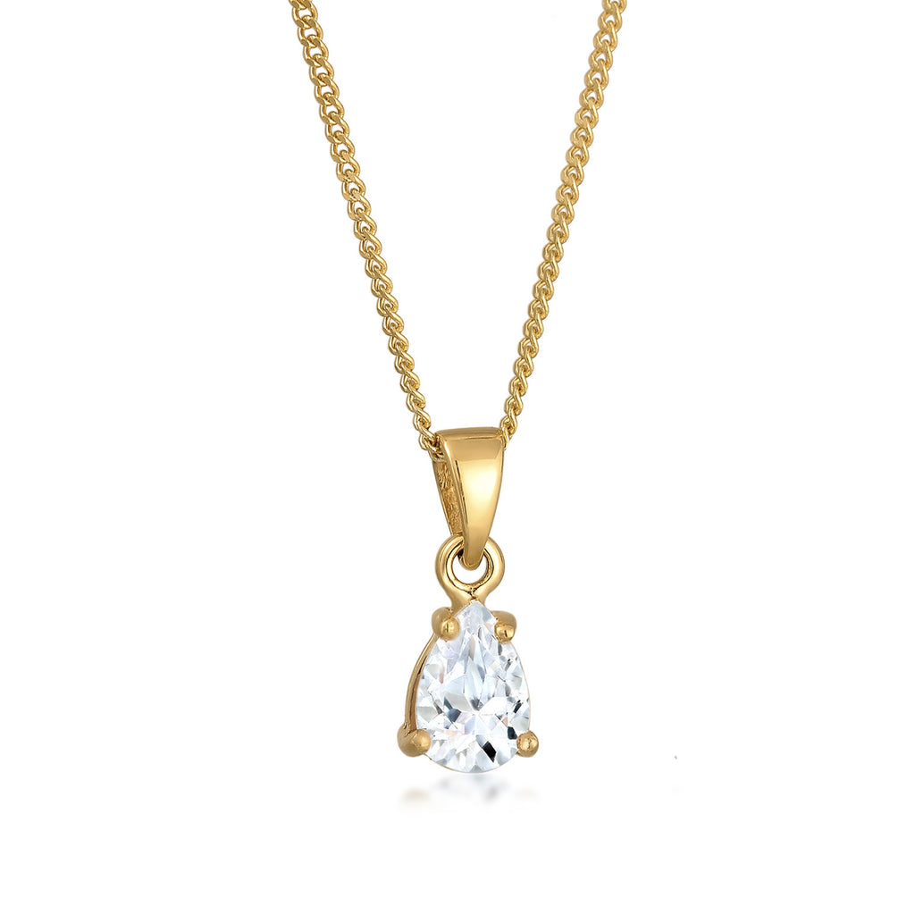 Gold - Elli PREMIUM | Halskette Solitär | Topas (Weiß) | 375er Gelbgold