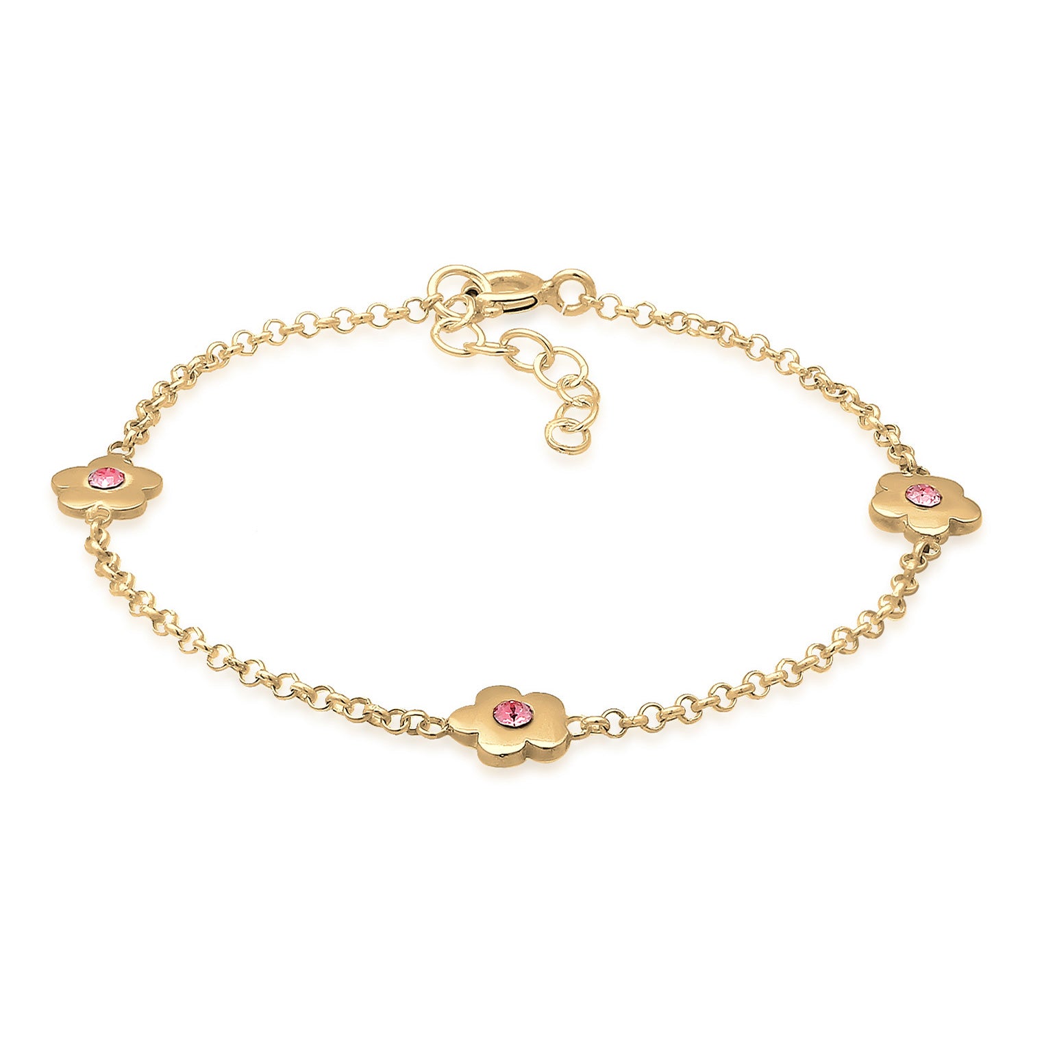 Gold - Elli | Armband Blume | Mit Kristallen von Swarovski® (Rosa) | 925 Sterling Silber Vergoldet