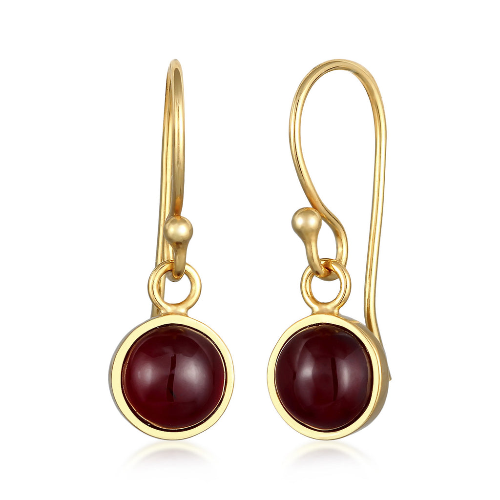 Gold - Elli PREMIUM | Ohrhänger Rund | Granat (Dunkelrot) | 925er Sterling Silber