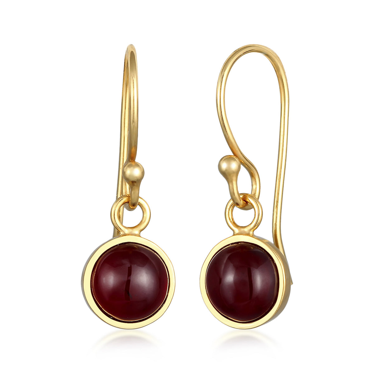 Gold - Elli PREMIUM | Ohrhänger Rund | Granat (Dunkelrot) | 925er Sterling Silber