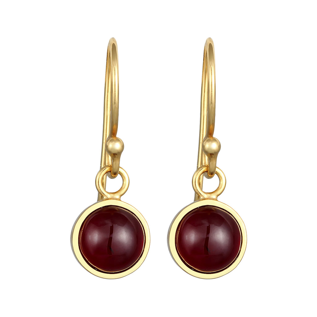 Gold - Elli PREMIUM | Ohrhänger Rund | Granat (Dunkelrot) | 925er Sterling Silber