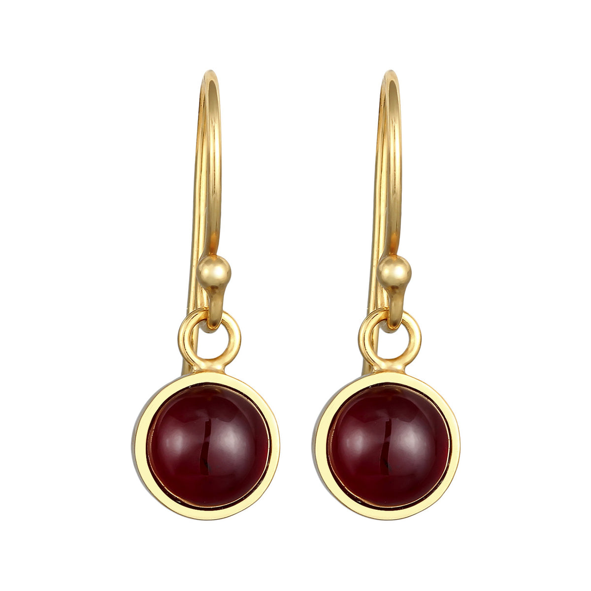 Gold - Elli PREMIUM | Ohrhänger Rund | Granat (Dunkelrot) | 925er Sterling Silber