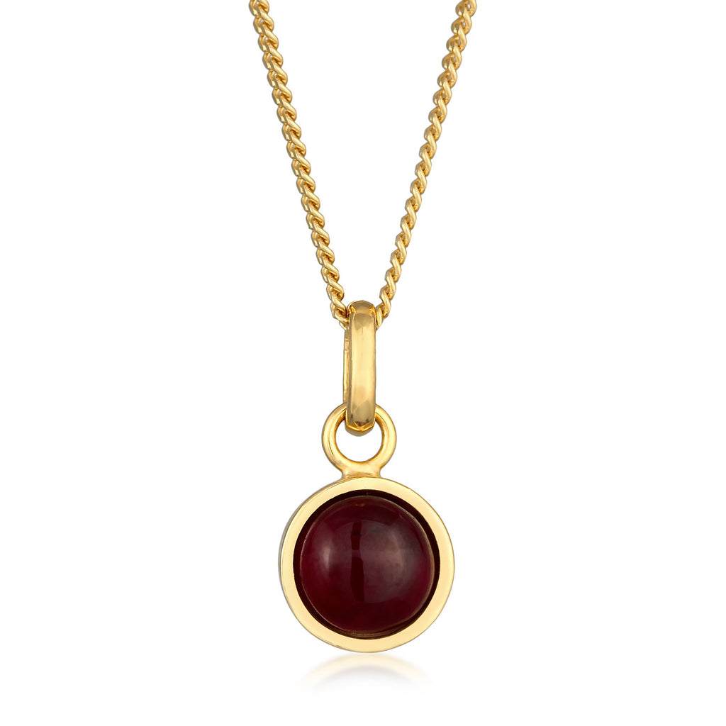Gold - Elli PREMIUM | Halskette Anhänger Rund | Granat (Rot) | 925er Sterling Silber vergoldet