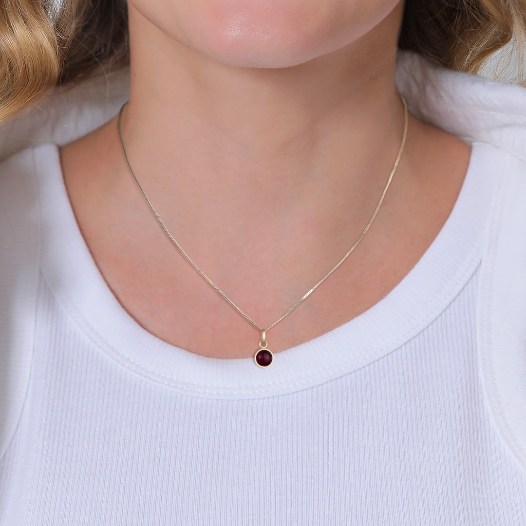Gold - Elli PREMIUM | Halskette Anhänger Rund | Granat (Rot) | 925er Sterling Silber vergoldet