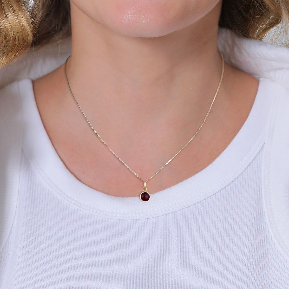 Gold - Elli PREMIUM | Halskette Anhänger Rund | Granat (Rot) | 925er Sterling Silber vergoldet