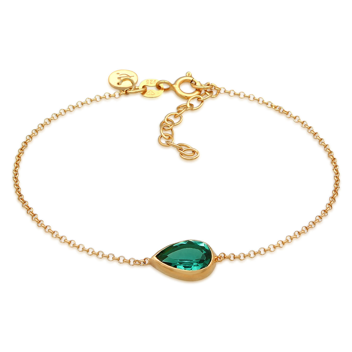 Gold - Elli PREMIUM | Armband Tropfen | Quarz (Grün) | 925er Sterling Silber