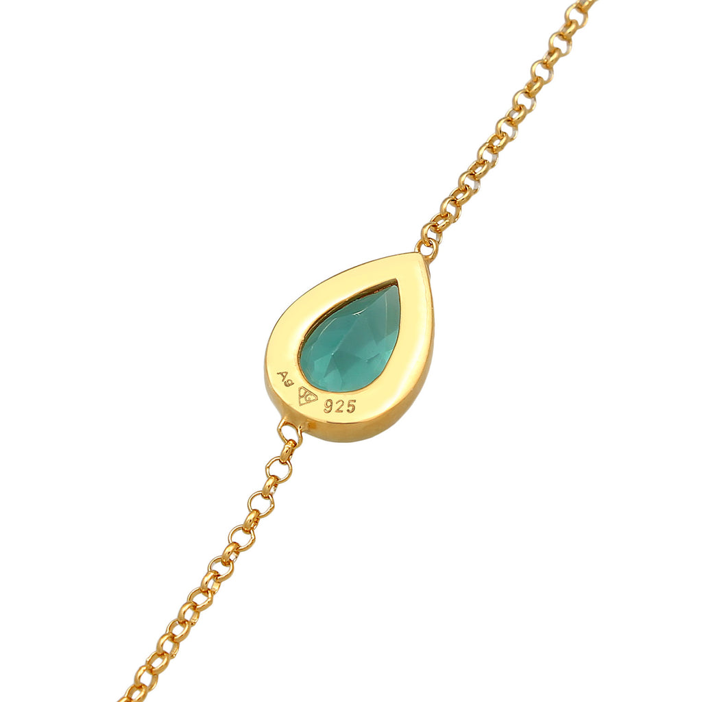 Gold - Elli PREMIUM | Armband Tropfen | Quarz (Grün) | 925er Sterling Silber