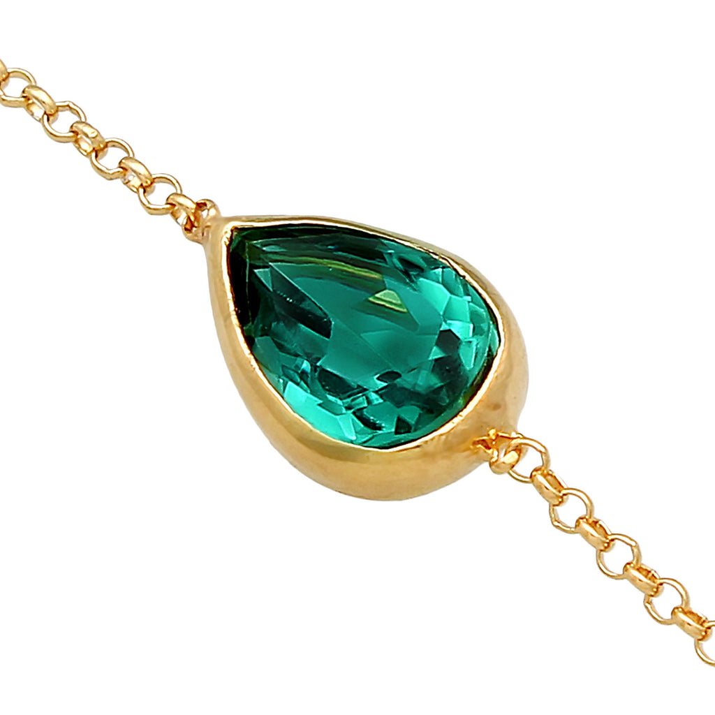 Gold - Elli PREMIUM | Armband Tropfen | Quarz (Grün) | 925er Sterling Silber