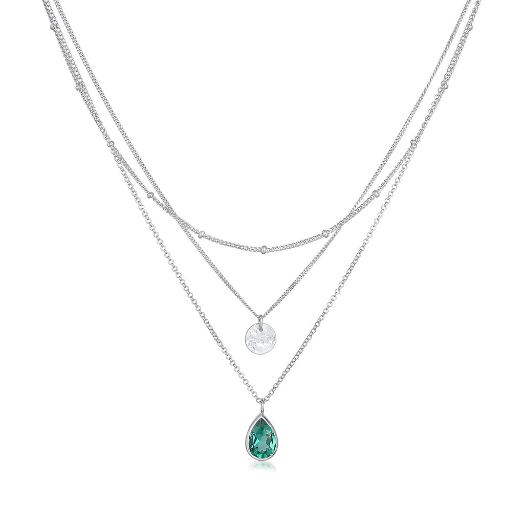 Silber - Elli PREMIUM | Layer-Halskette Plättchen | Quarz (Grün) | 925er Sterling Silber