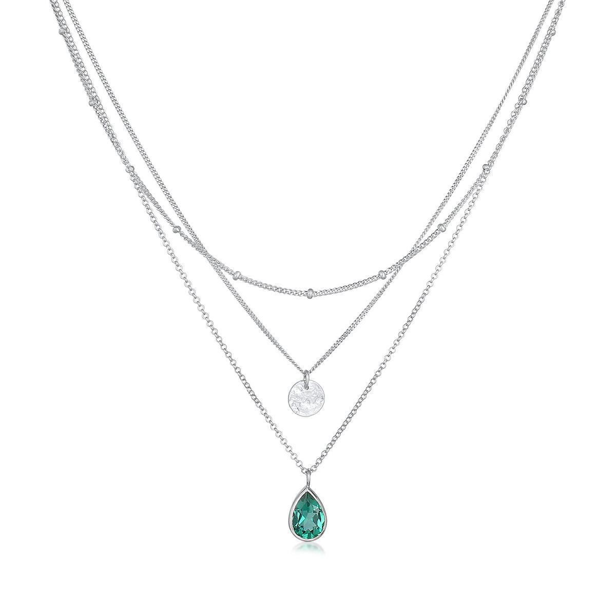 Silber - Elli PREMIUM | Layer-Halskette Plättchen | Quarz (Grün) | 925er Sterling Silber