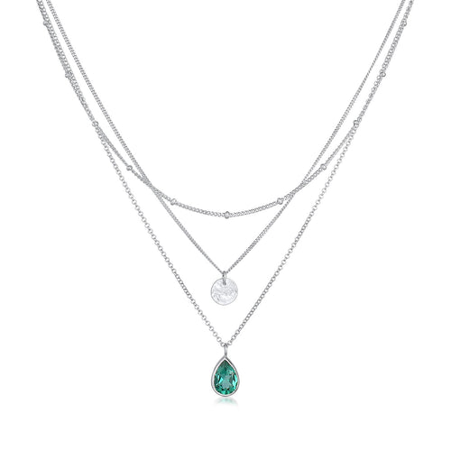 Silber - Elli PREMIUM | Layer-Halskette Plättchen | Quarz (Grün) | 925er Sterling Silber