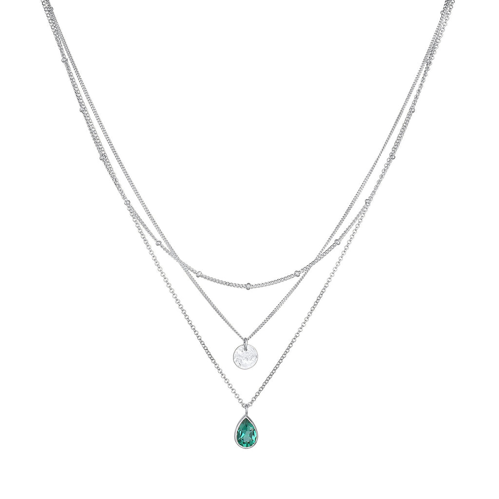 Silber - Elli PREMIUM | Layer-Halskette Plättchen | Quarz (Grün) | 925er Sterling Silber
