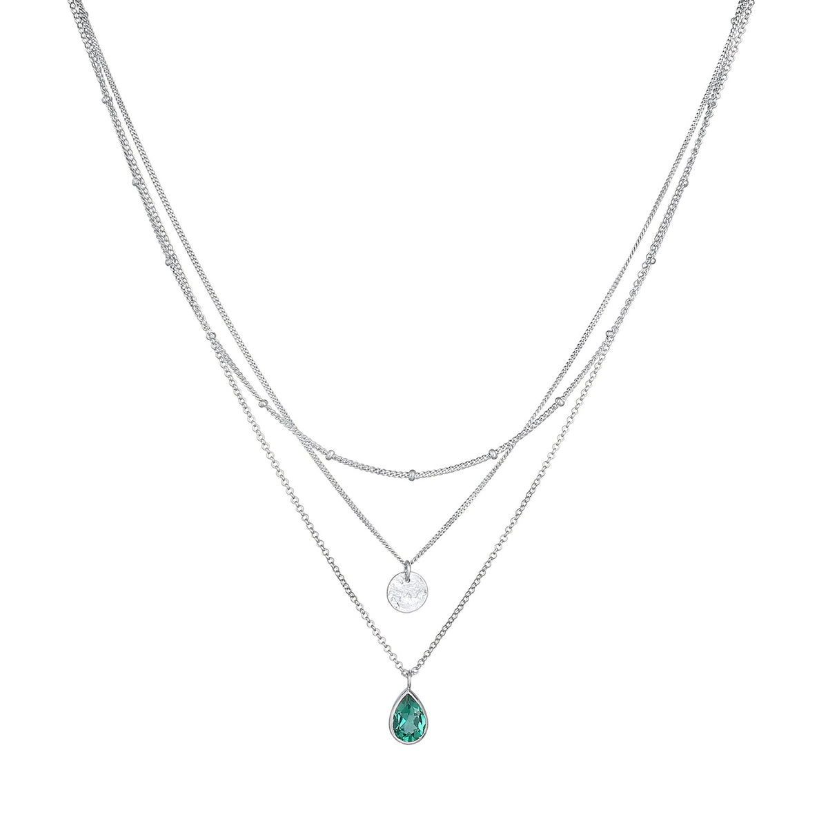 Silber - Elli PREMIUM | Layer-Halskette Plättchen | Quarz (Grün) | 925er Sterling Silber