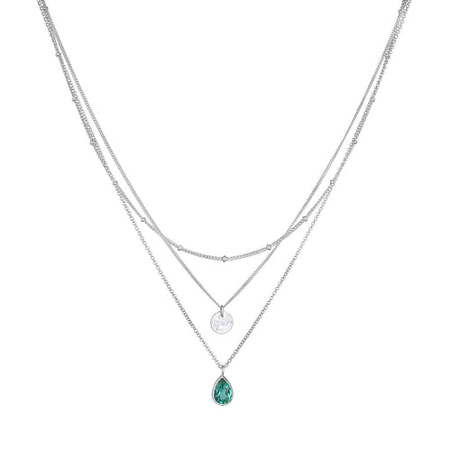 Silber - Elli PREMIUM | Layer-Halskette Plättchen | Quarz (Grün) | 925er Sterling Silber