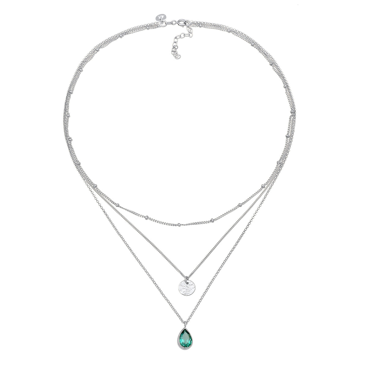 Silber - Elli PREMIUM | Layer-Halskette Plättchen | Quarz (Grün) | 925er Sterling Silber