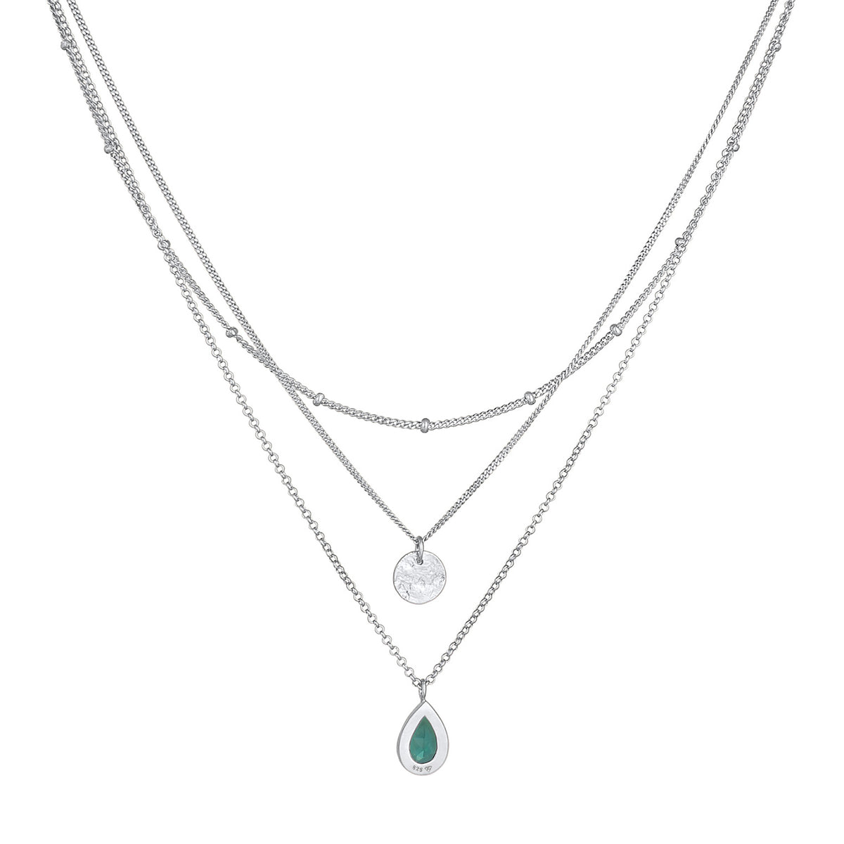 Silber - Elli PREMIUM | Layer-Halskette Plättchen | Quarz (Grün) | 925er Sterling Silber