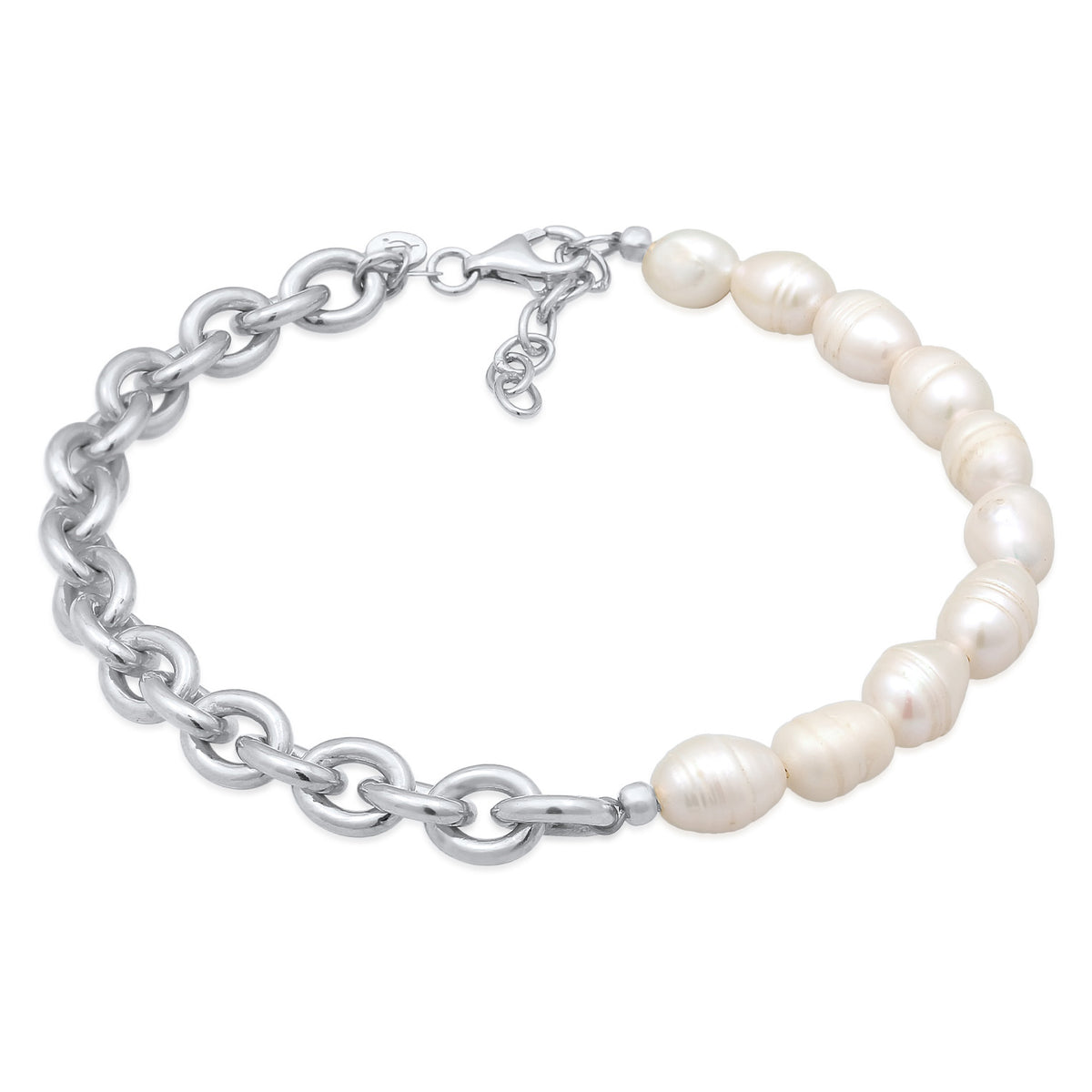 Silber - Elli PREMIUM | Glieder-Fußkettchen | Süßwasserperlen | 925er Sterling Silber
