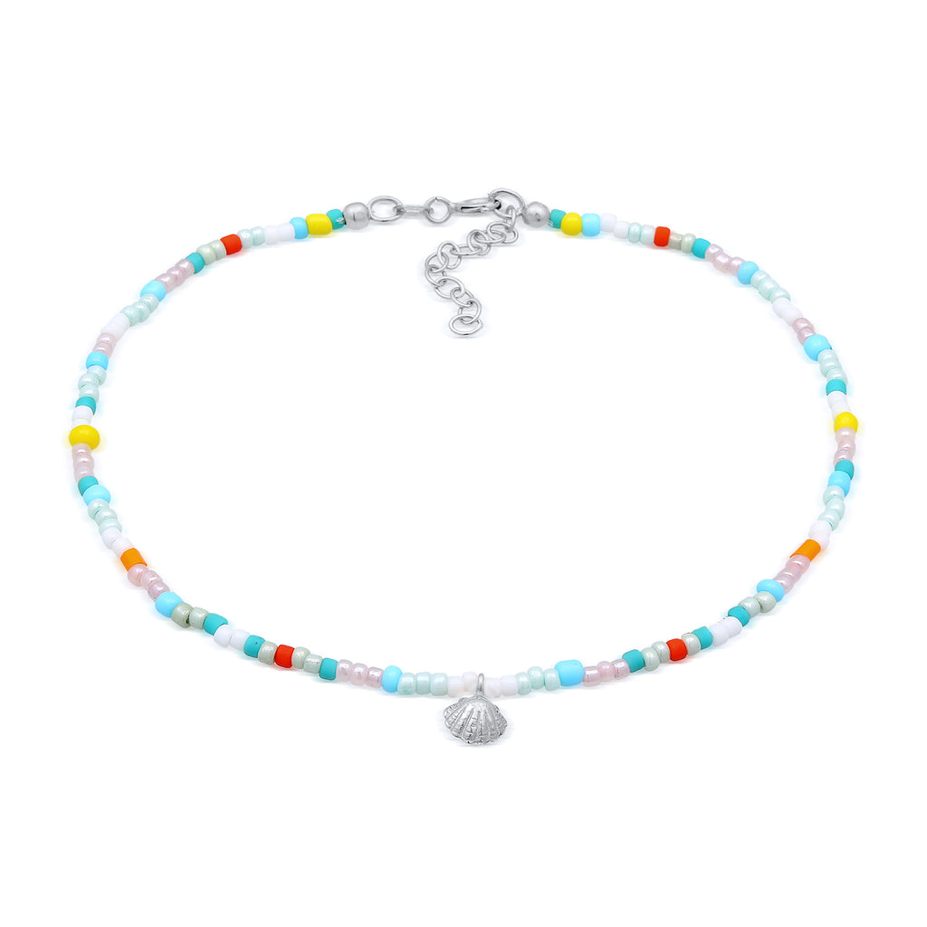 Silber - Elli | Fußkettchen Muschel Beads | 925er Sterling Silber