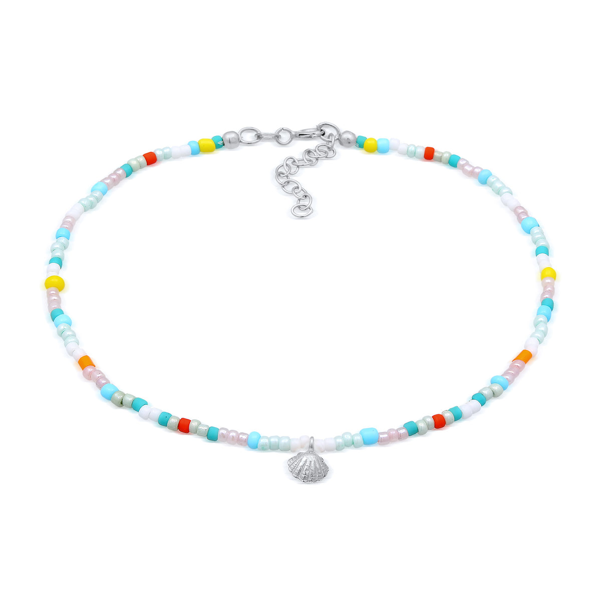 Silber - Elli | Fußkettchen Muschel Beads | 925er Sterling Silber