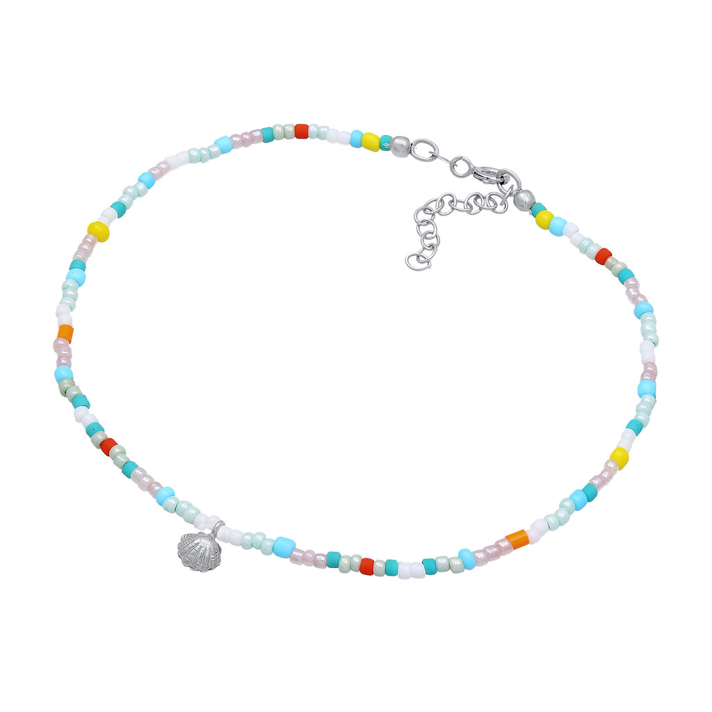 Silber - Elli | Fußkettchen Muschel Beads | 925er Sterling Silber